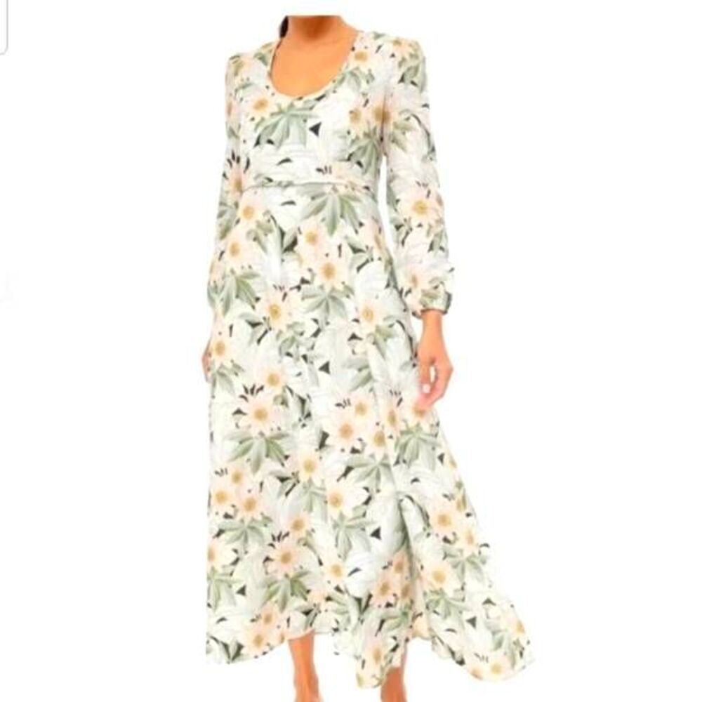 Tuckernuck Madison des Fleurs Dress Floral Linen Long Sleeve Maxi Dress Size: Sm